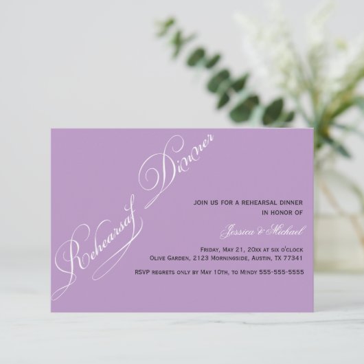 Elegant Rehearsal Dinner Violet Invitation Kaart (Staand voorkant)