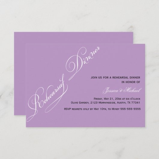Elegant Rehearsal Dinner Violet Invitation Kaart (Voorkant / Achterkant)