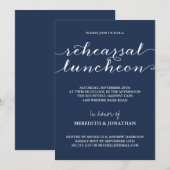Elegant Rehearsal Luncheon, Navy Blue en White Kaart (Voorkant / Achterkant)