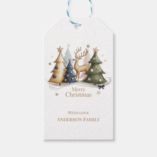 Elegant Reindeer and Christmas Trees Cadeaulabel (Voorkant)