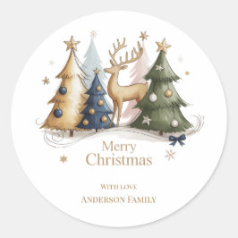 Elegant Reindeer and Christmas Trees – Holiday Ronde Sticker