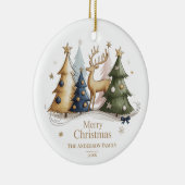 Elegant Reindeer and Christmas Trees Keramisch Ornament (Rechts)