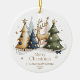 Elegant Reindeer and Christmas Trees Keramisch Ornament
