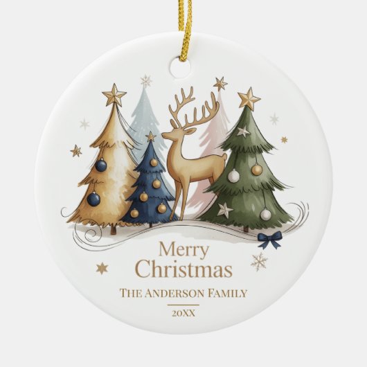 Elegant Reindeer and Christmas Trees Keramisch Ornament (Voorkant)