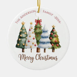 Elegant Reindeer and Christmas Trees Keramisch Ornament