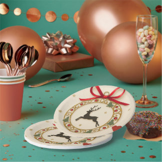 Elegant Reindeer Christmas Party Tableware Plate Papieren Bordje