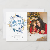 Elegant Reindeer Floral met kerstmis Wreatfoto Hol Feestdagenkaart (Voorkant)