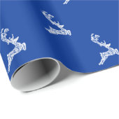 Elegant Reindeer Holiday Kerstblauwe achtergrond Cadeaupapier (Rol Hoek)