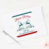 Elegant Reindeer & Holly kerstlabel Vierkante Sticker (Envelop)