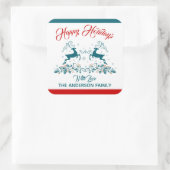 Elegant Reindeer & Holly kerstlabel Vierkante Sticker (Tas)