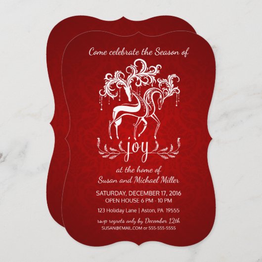 Elegant Reindeer Joy Holiday Party Uitnodiging (Voorkant / Achterkant)