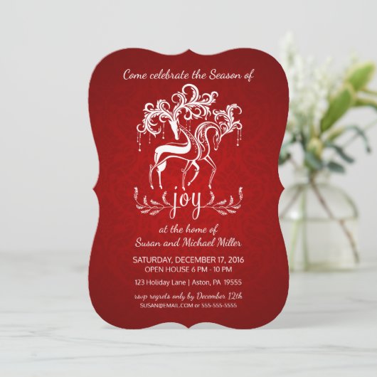 Elegant Reindeer Joy Holiday Party Uitnodiging (Staand voorkant)