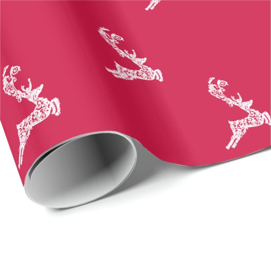 Elegant Reindeer Kerstrood Achtergrond Cadeaupapier (Rol Hoek)