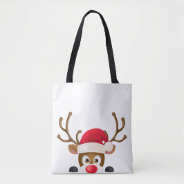 Elegant Reindeer met Santa Hat Canvas tas