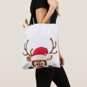 Elegant Reindeer met Santa Hat Canvas tas (Dichtbij)