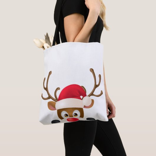 Elegant Reindeer met Santa Hat Canvas tas (Dichtbij)