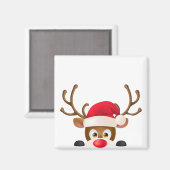 Elegant Reindeer met Santa Hat | Magneet (Voorkant / Achterkant)