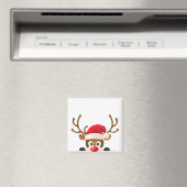 Elegant Reindeer met Santa Hat | Magneet (Insitu (Vaatwasser))