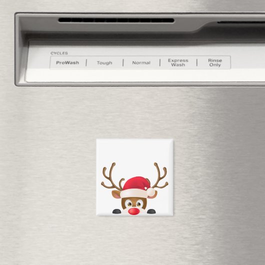 Elegant Reindeer met Santa Hat | Magneet (Insitu (Vaatwasser))