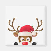 Elegant Reindeer met Santa Hat | Magneet (Voorkant)