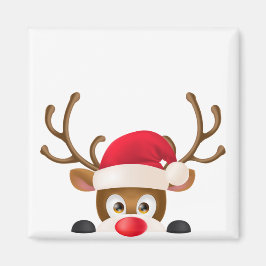 Elegant Reindeer met Santa Hat | Magneet