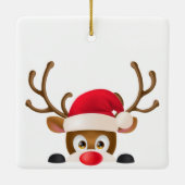 Elegant Reindeer met Santa Hat | Versiering Keramisch Ornament (Achterkant)
