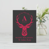 Elegant Reindeer Oh Deer Monogram Holiday Feestdagenkaart (Staand voorkant)