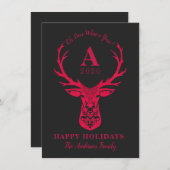 Elegant Reindeer Oh Deer Monogram Holiday Feestdagenkaart (Voorkant / Achterkant)