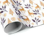 Elegant Reindeer, Snowflake en kerstpatronen Cadeaupapier (Rol Hoek)
