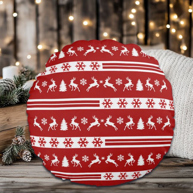 Elegant Reinders Snowflakes Lines Rond Kussen (Creator heeft geüpload)