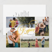 Elegant Rejoice 2 Goud Kerst 4 Foto Collage Feestdagenkaart (Voorkant / Achterkant)