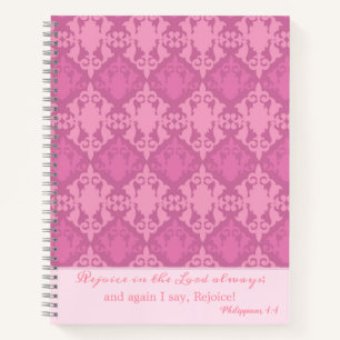 Elegant Rejoice in the Lord Pink Damask Notitieboek