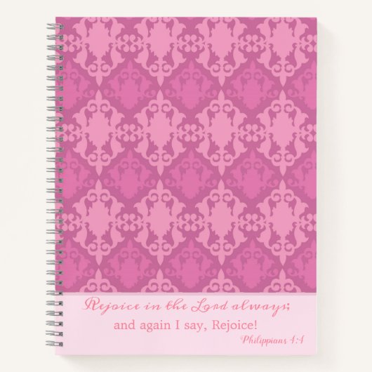 Elegant Rejoice in the Lord Pink Damask Notitieboek (Voorkant)