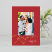 Elegant Rejoice Religieuze kerstfoto Gold Folie Feestdagenkaart (Staand Voorkant)