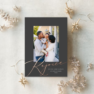 Elegant Rejoice Religieuze kerstfoto Roos Folie Feestdagenkaart