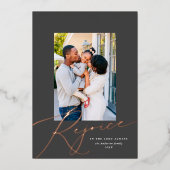 Elegant Rejoice Religieuze kerstfoto Roos Folie Feestdagenkaart (Voorkant)