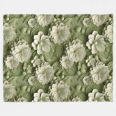 Elegant reliëf 3D bloemenreliëf olijfgroen Fleece Deken (Voorkant (Horizontaal))