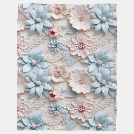 Elegant reliëf 3D stijl bloemreliëf pastel Fleece Deken (Voorkant)