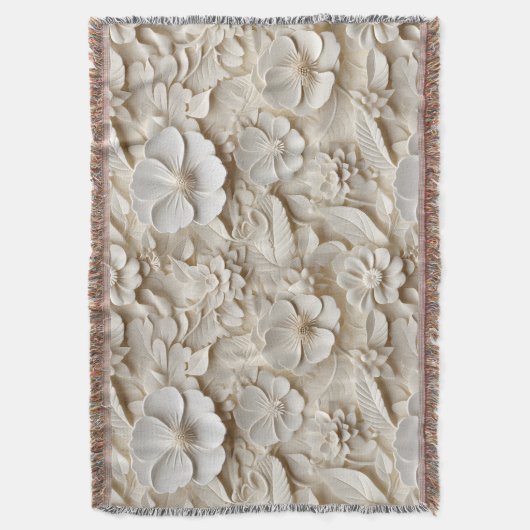 Elegant reliëf 3D stijl wit bloemreliëf Deken (Voorkant Verticaal)
