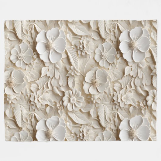 Elegant reliëf 3D stijl wit bloemreliëf Fleece Deken (Voorkant (Horizontaal))