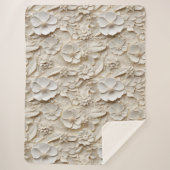 Elegant reliëf 3D stijl wit bloemreliëf Sherpa Deken (Voorkant)
