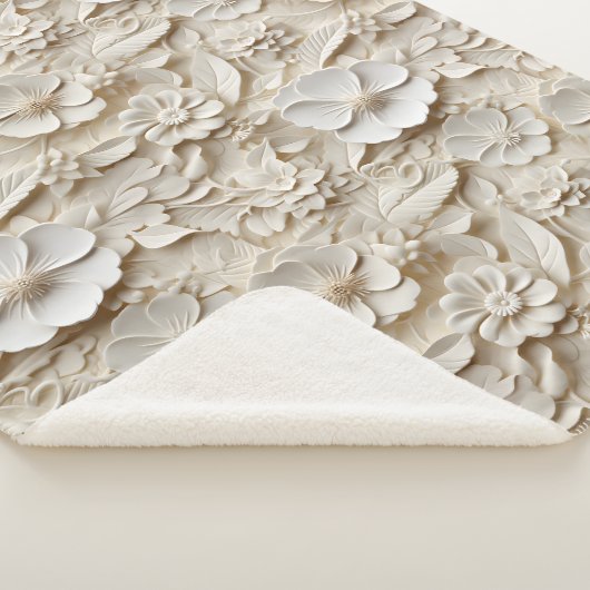 Elegant reliëf 3D stijl wit bloemreliëf Sherpa Deken (3/4)