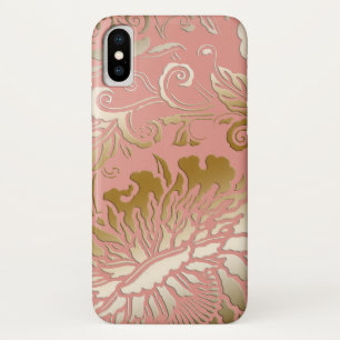 Elegant reliëf stijl Roos gouden bloemen iPhone X Hoesje