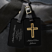 Elegant Religant Cross Black Script Bagagelabel