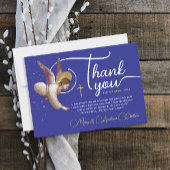 Elegant religieus blauw wit engel zegen script bedankkaart