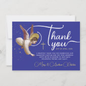 Elegant religieus blauw wit engel zegen script bedankkaart (Voorkant)
