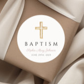 Elegant Religieus Cross Roze Script Meisje Doop Ronde Sticker