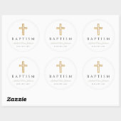 Elegant Religieus Cross Sage Groen Script Doop Ronde Sticker (Vel)