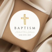 Elegant Religieus Cross Sage Groen Script Doop Ronde Sticker