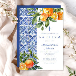 Elegant Religieus Kruis Blauwe Tegels Doop Kaart